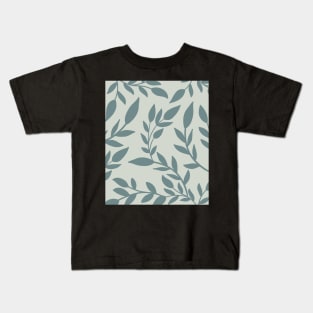 Abstract Pastel Blue Botanical  Leaves Pattern Kids T-Shirt